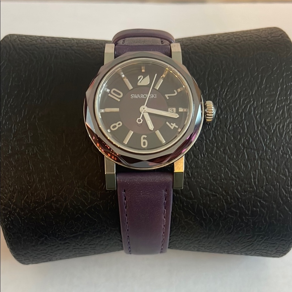 Swarovski Purple Leather Watch with Silver Case